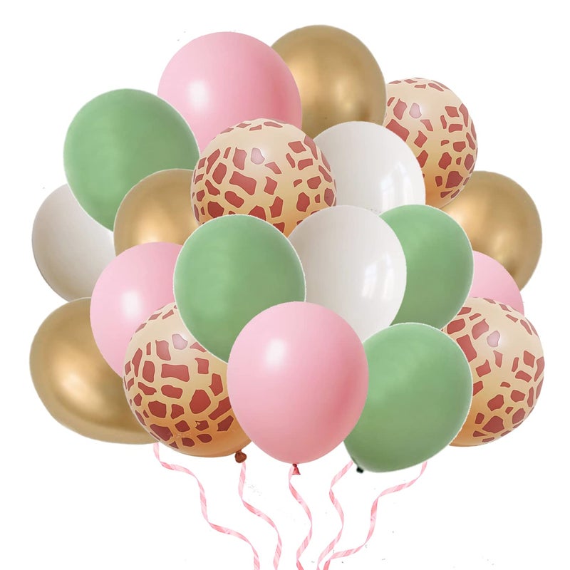 Finypa 80Pcs Jungle Safari Balloons Party Balloons set Animal Printed Pink Sage Green Balloons Wild One Giraffe Leopard Safari Baby Shower Decorations for Girl Birthday Party Supplies - Image 1